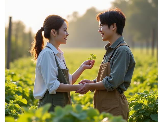 横浜の農場で笑顔で協力し合う生産者と研究者