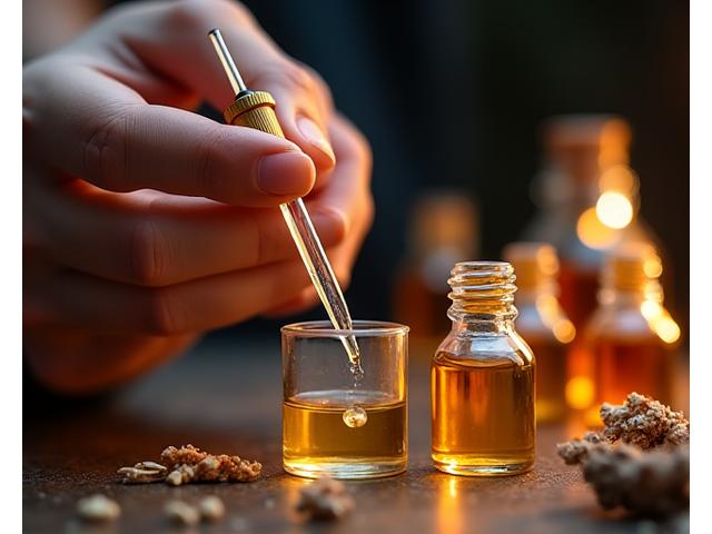 調香師が香料をブレンドする細部の手元