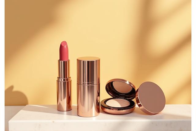 ヴィーガン メイクアップ製品の鮮やかな配置